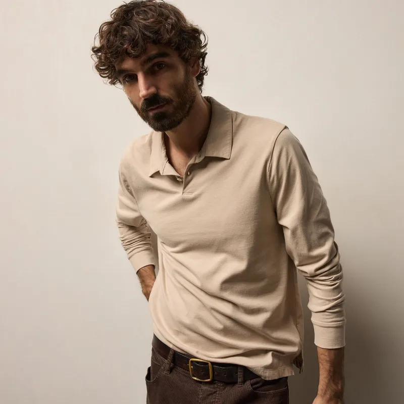Heavy Luxe Jersey Long Sleeve Polo - Stone sold by James Perse