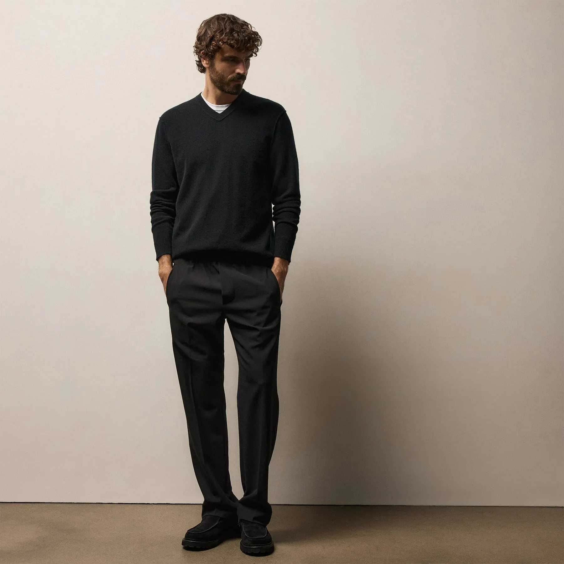 Suede Trimmed Wool Stretch Trouser - Black sold by James Perse product image thumbnail 3