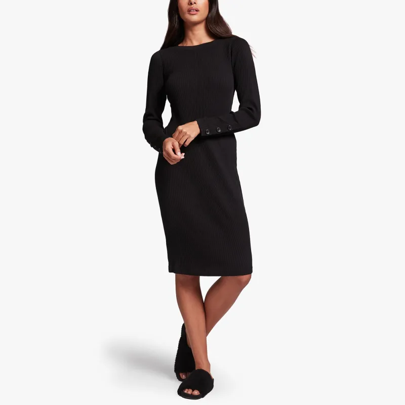 Ribbed Crew Neck Dress - Black sold by James Perse