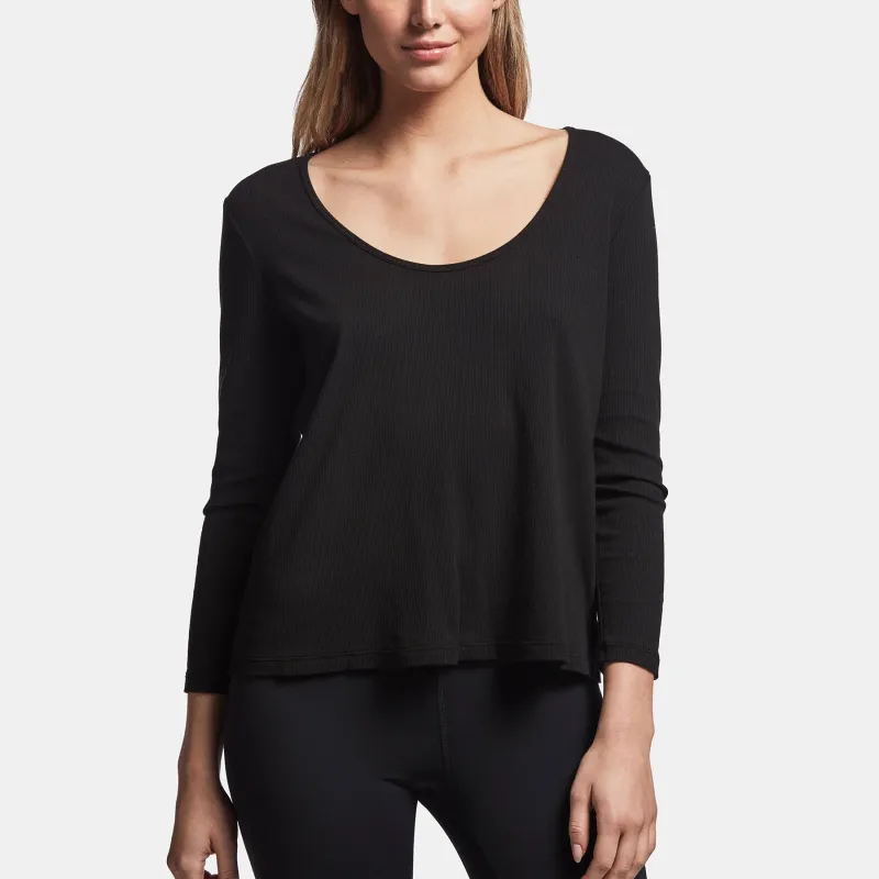 Ribbed Scoop Neck Tee - Black sold by James Perse