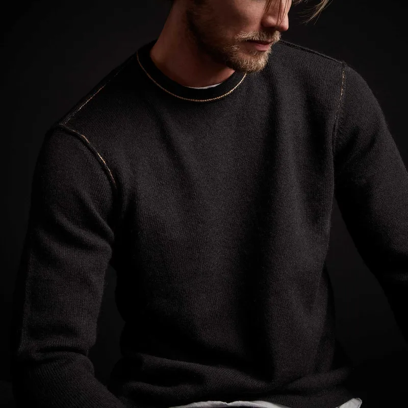 Contrast Link Crew Neck Sweater - Black/Bronze sold by James Perse
