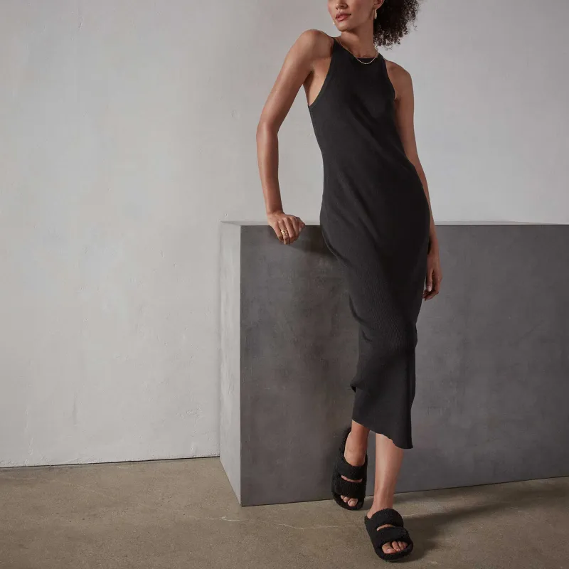 Cut Away Stretch Linen Rib Tank Dress - Black sold by James Perse