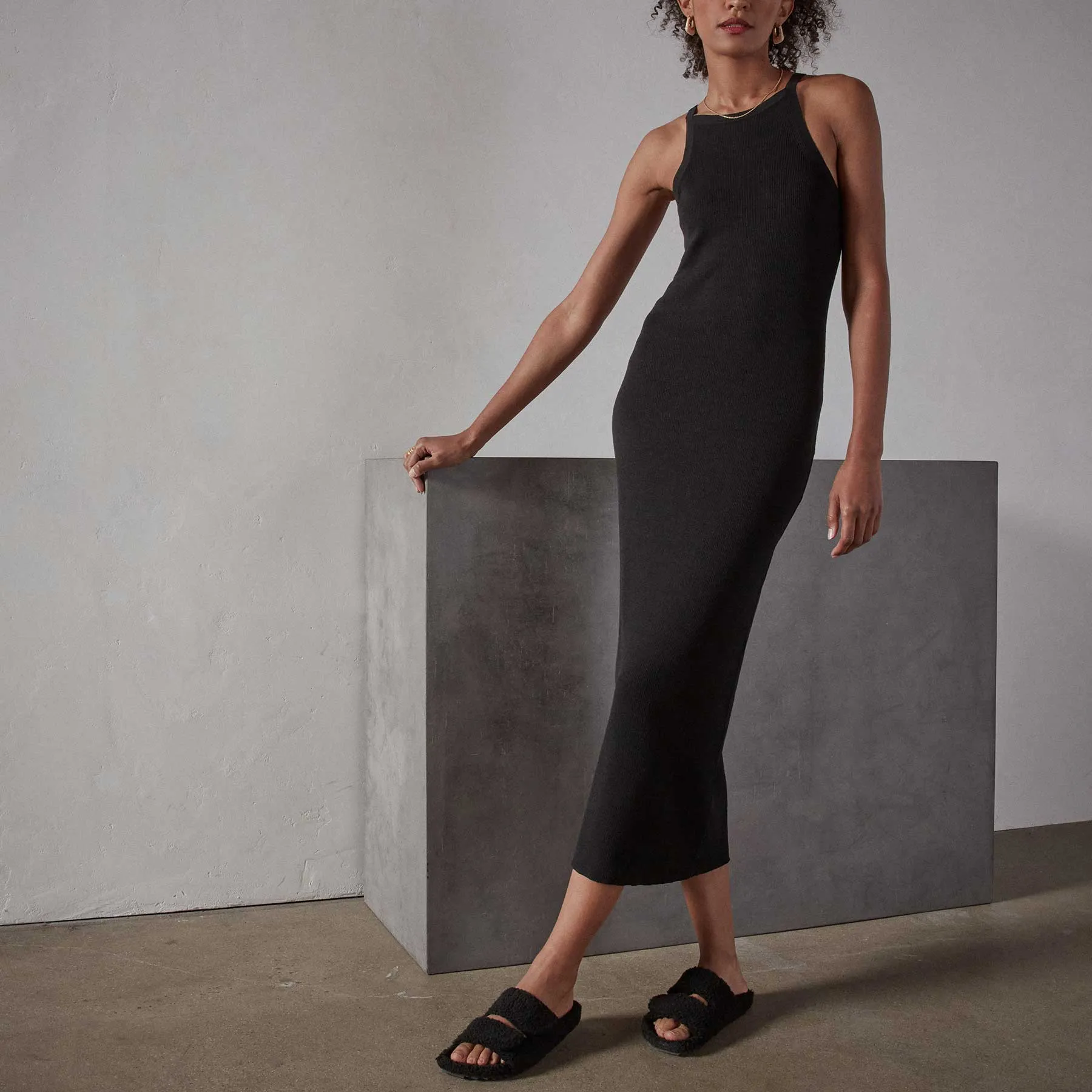Cut Away Stretch Linen Rib Tank Dress - Black sold by James Perse product image thumbnail 2