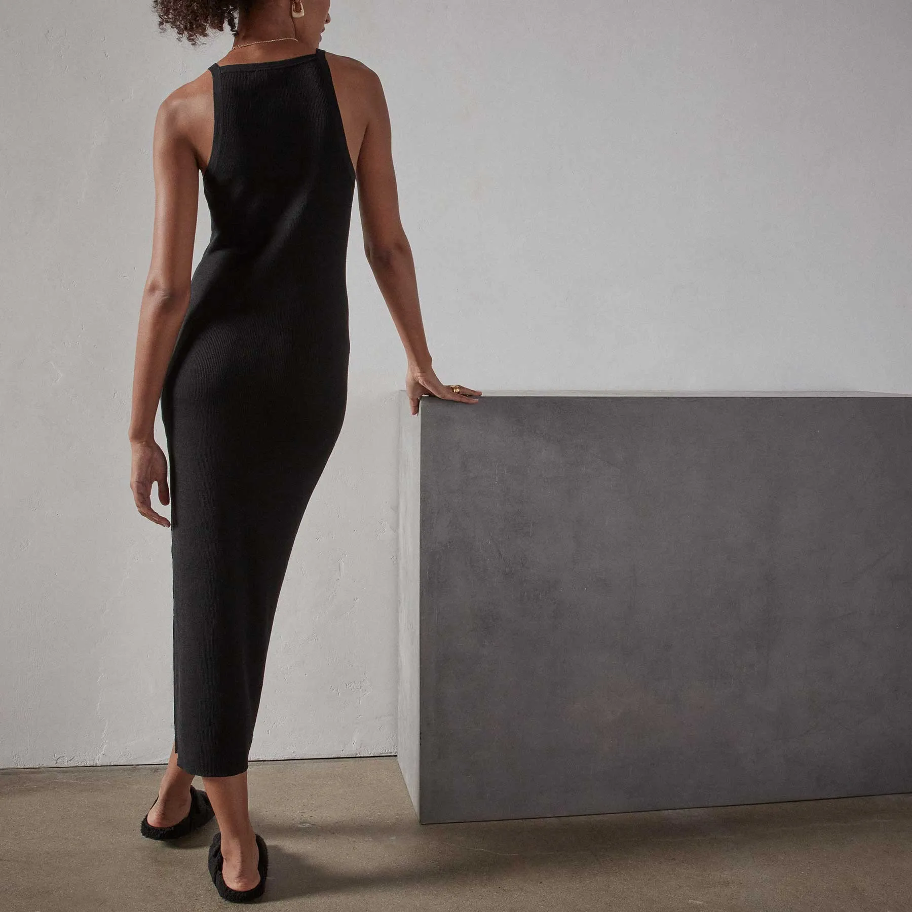 Cut Away Stretch Linen Rib Tank Dress - Black sold by James Perse product image thumbnail 5