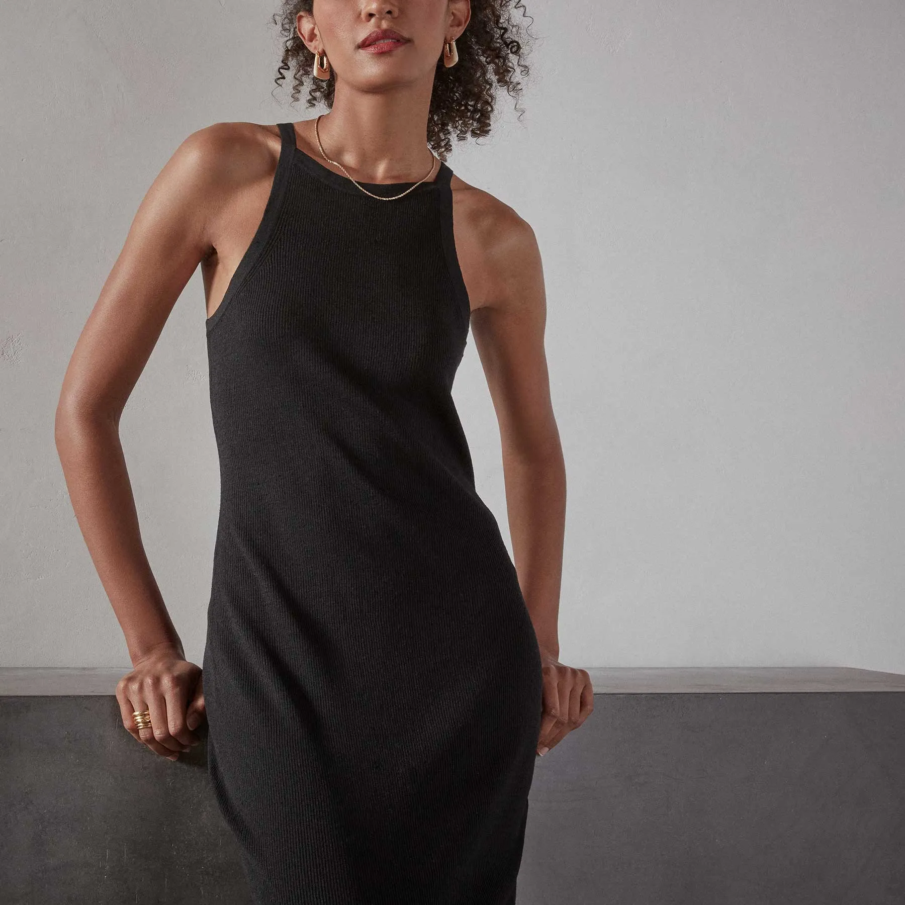 Cut Away Stretch Linen Rib Tank Dress - Black sold by James Perse product image thumbnail 4