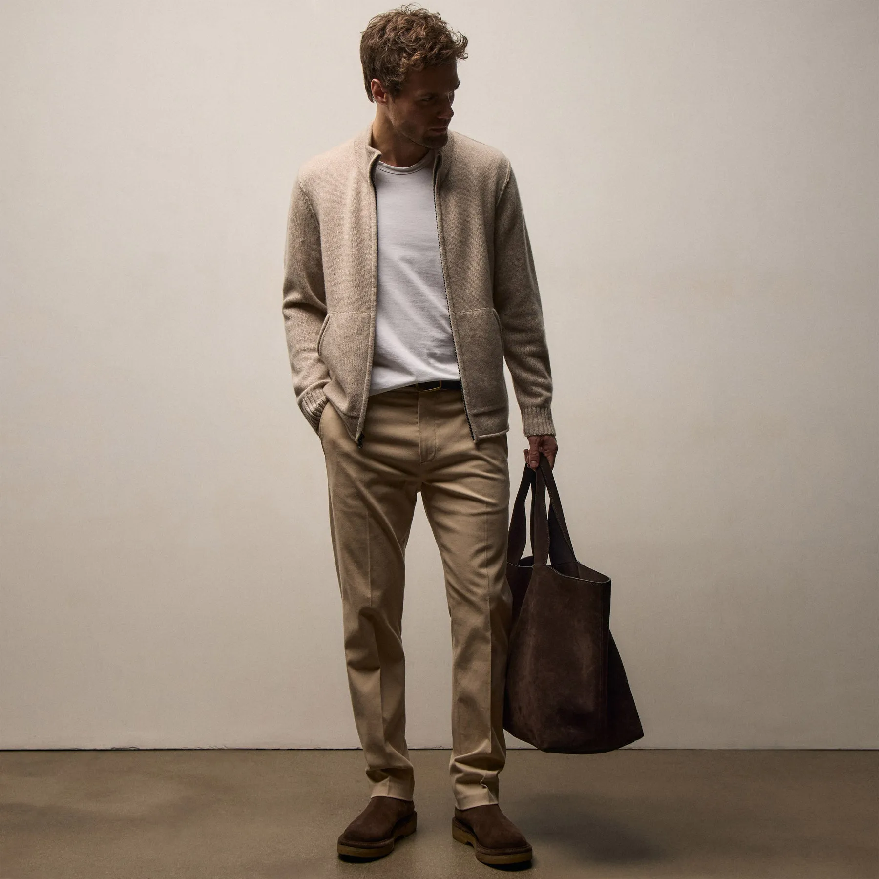 Recycled Cashmere Full Zip Sweater - Stone sold by James Perse product image thumbnail 4