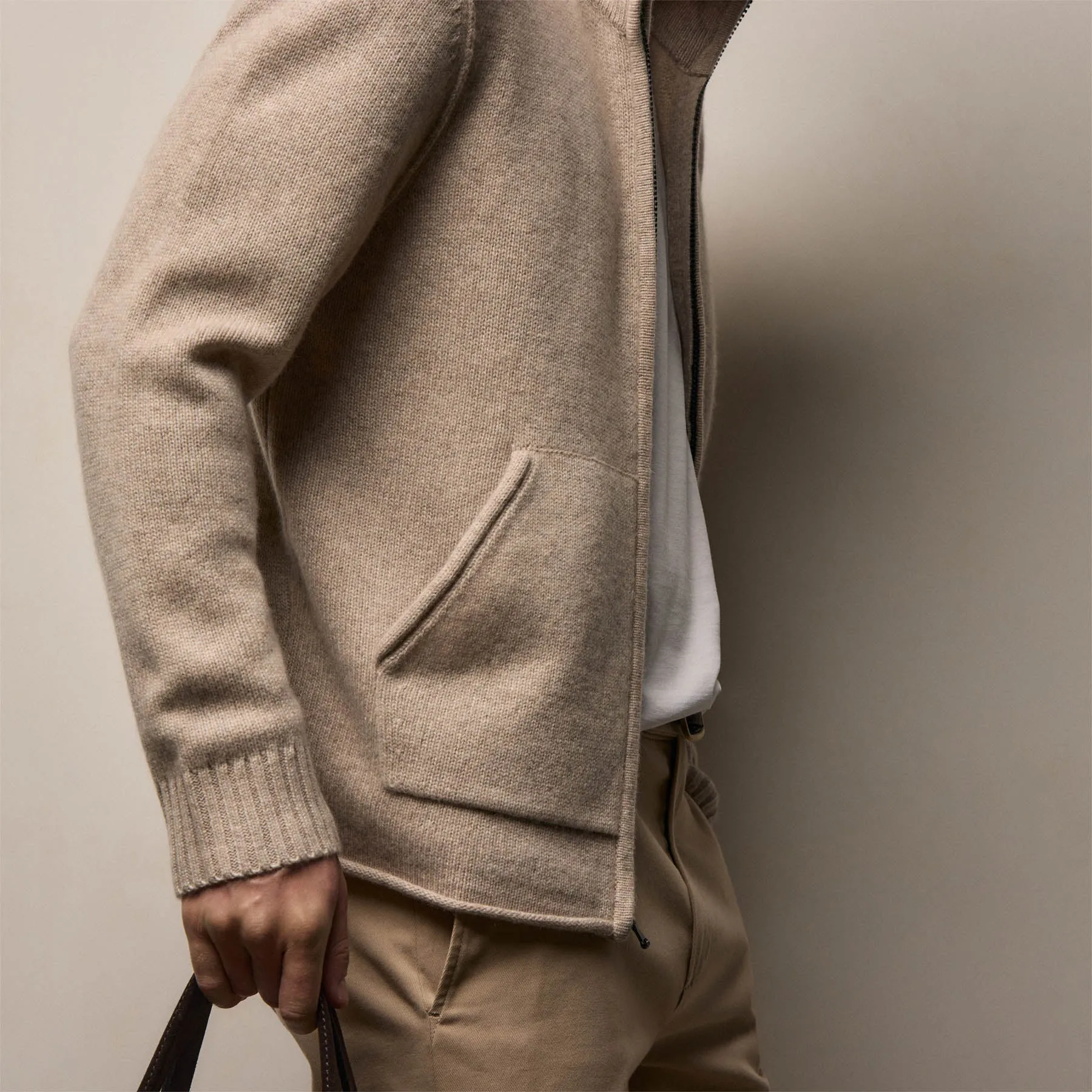 Recycled Cashmere Full Zip Sweater - Stone sold by James Perse product image thumbnail 3