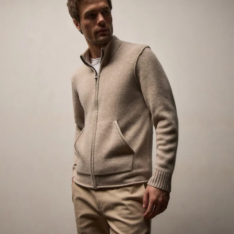 Recycled Cashmere Full Zip Sweater - Stone sold by James Perse