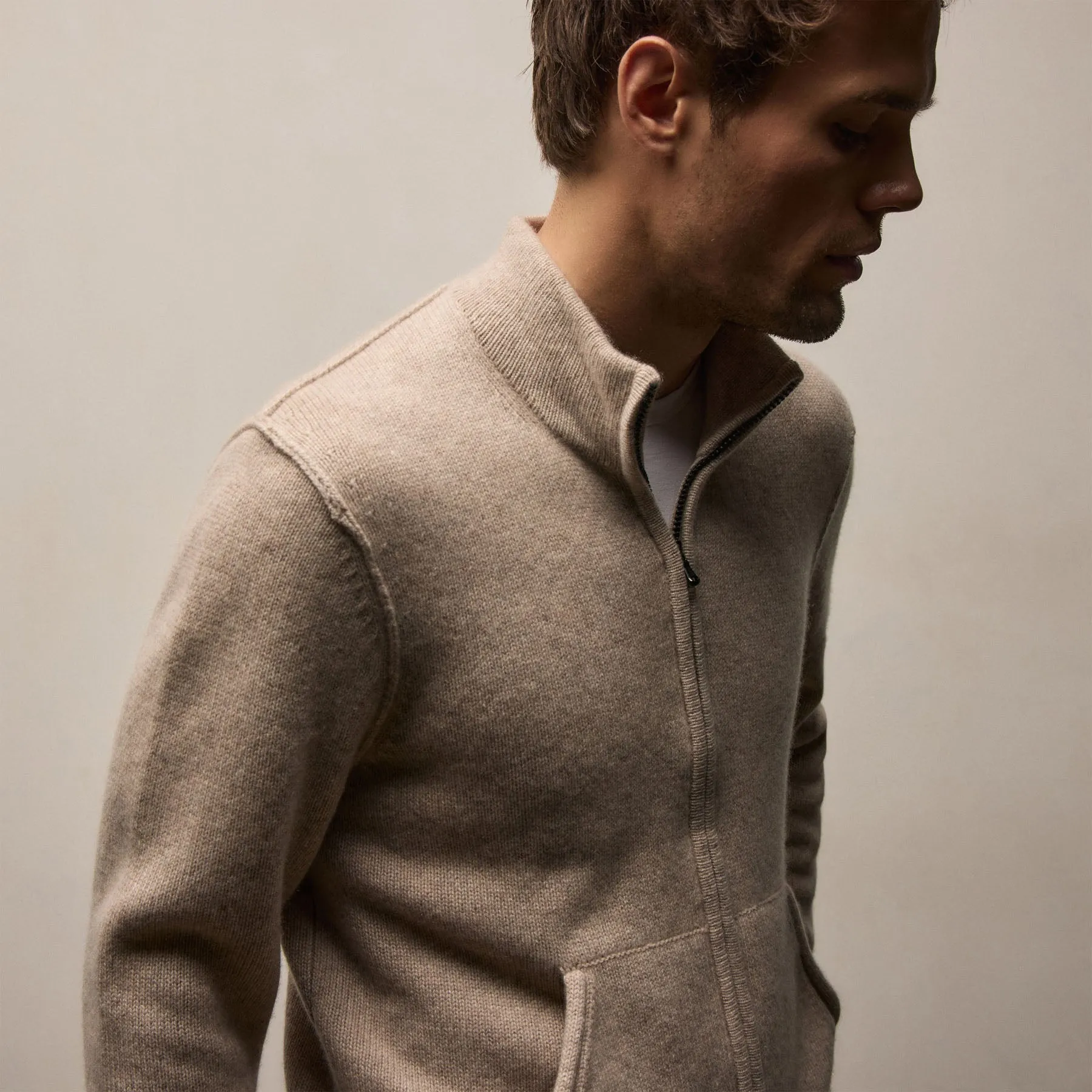 Recycled Cashmere Full Zip Sweater - Stone sold by James Perse product image thumbnail 2