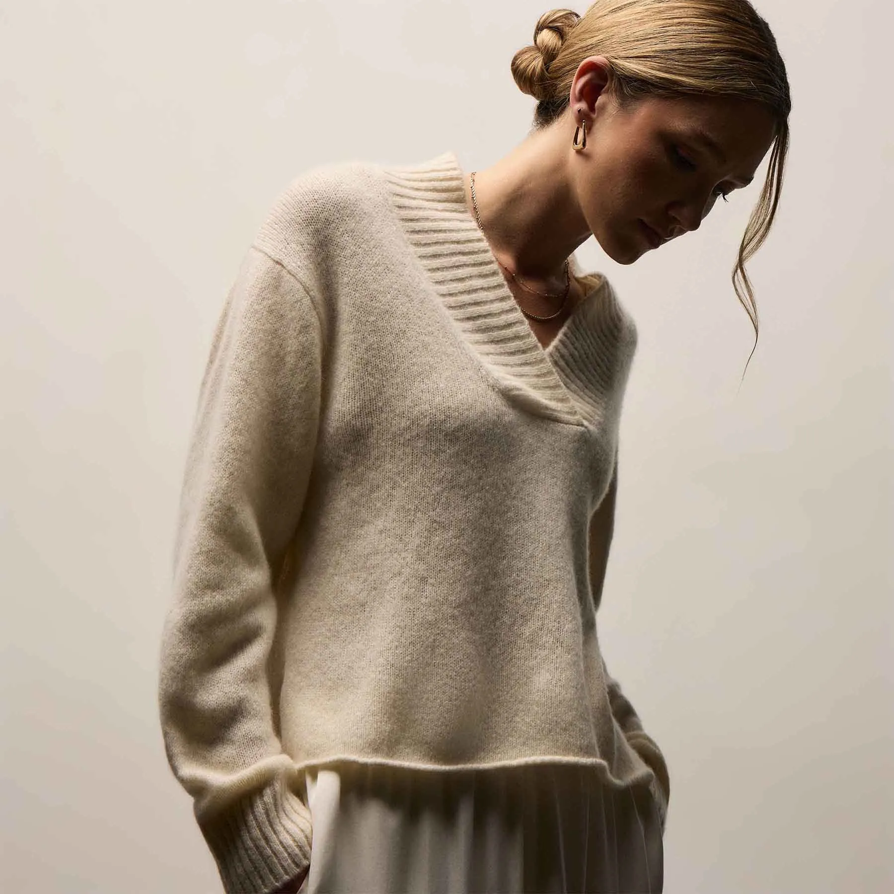 Lightweight Textured Cashmere V Neck - Ivory sold by James Perse product image thumbnail 2