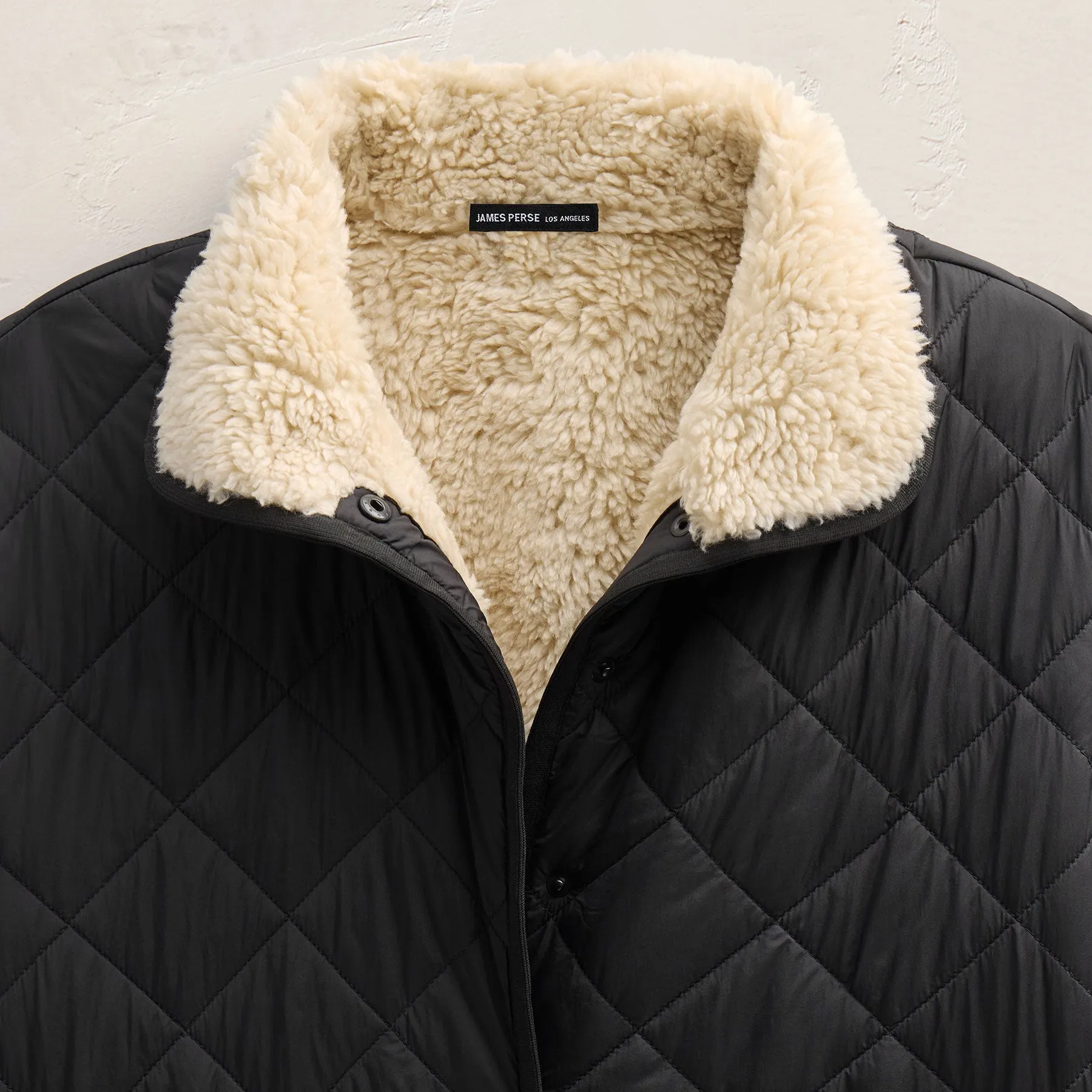 Long Faux Shearling Lined Quilted Coat - Black/Ivory sold by James Perse product image thumbnail 5
