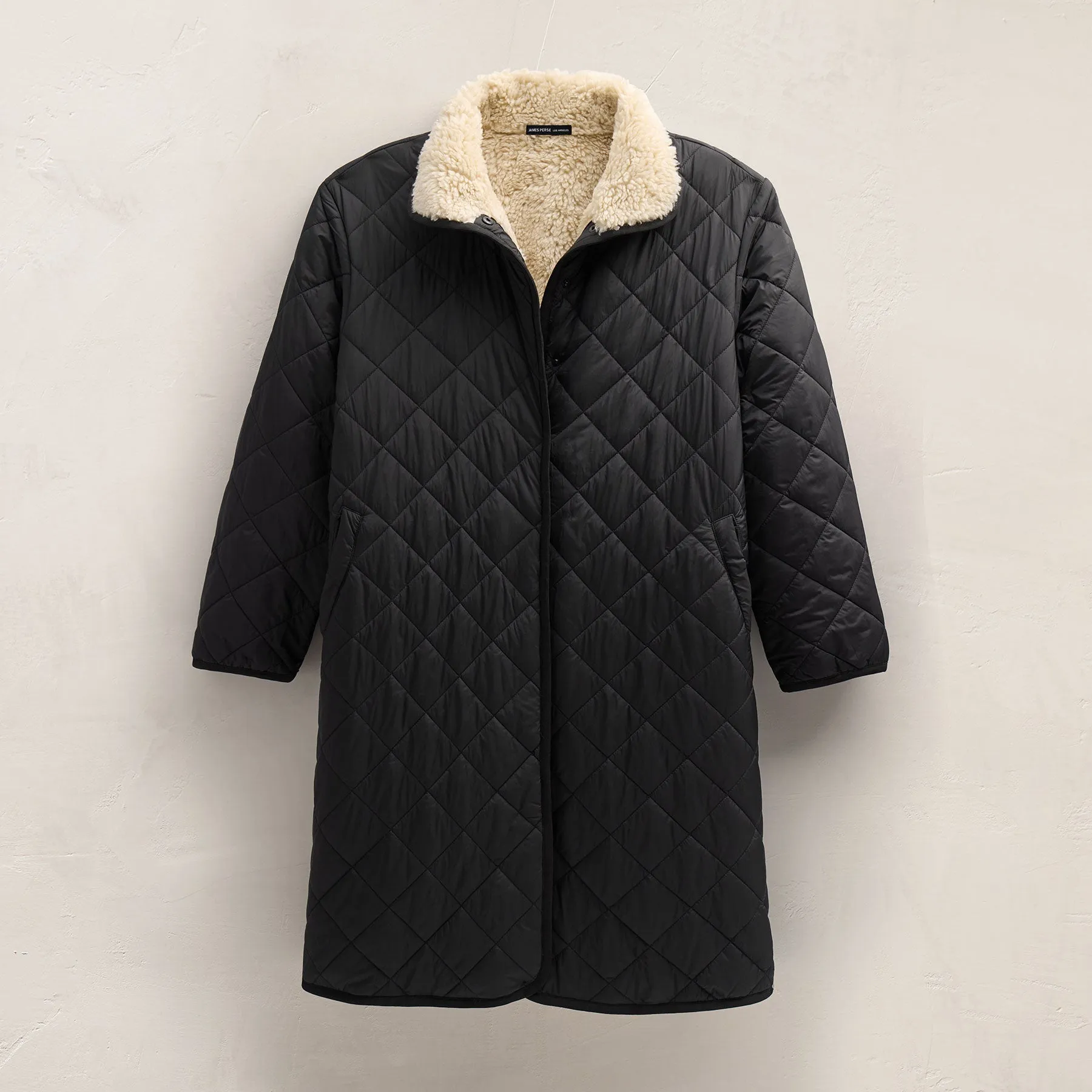 Long Faux Shearling Lined Quilted Coat - Black/Ivory sold by James Perse product image thumbnail 3
