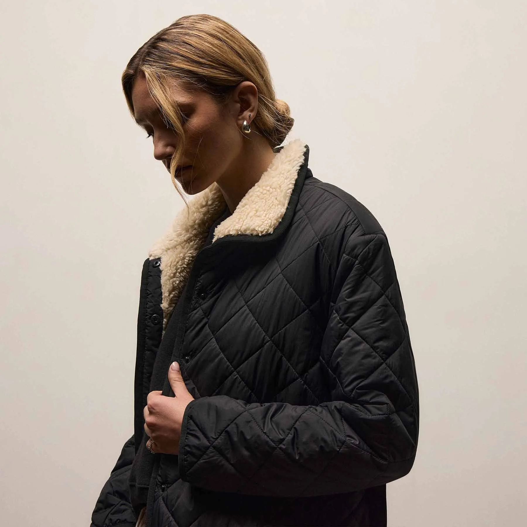 Long Faux Shearling Lined Quilted Coat - Black/Ivory sold by James Perse product image thumbnail 2