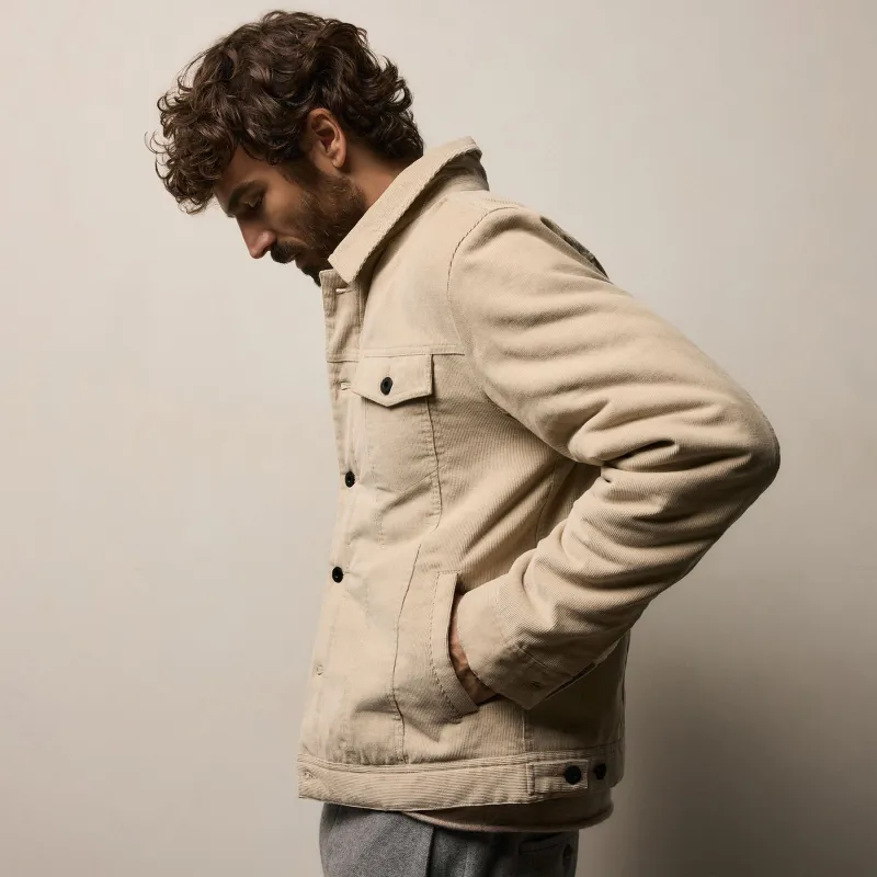 Corduroy Faux Shearling Trucker Jacket - Stone sold by James Perse