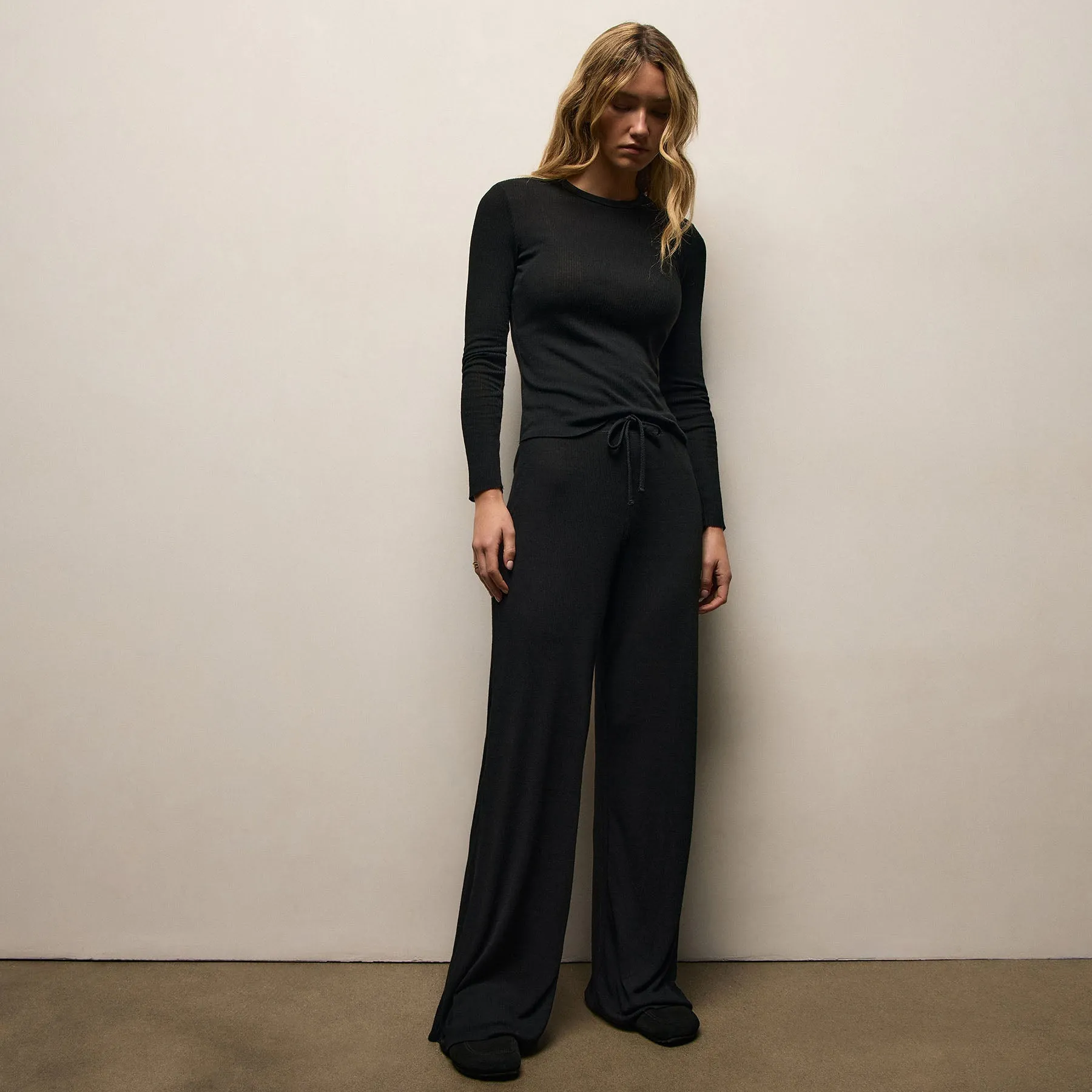 Wool Rib Long Sleeve Lounge Tee - Black sold by James Perse product image thumbnail 4