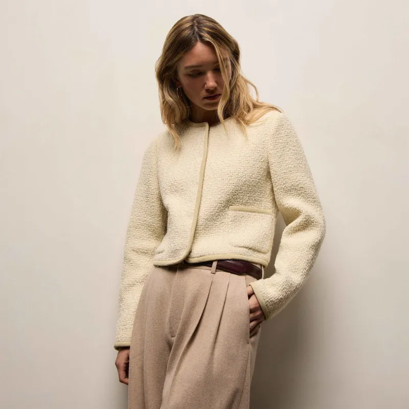Wool Boucle Button Front Jacket - Ivory sold by James Perse