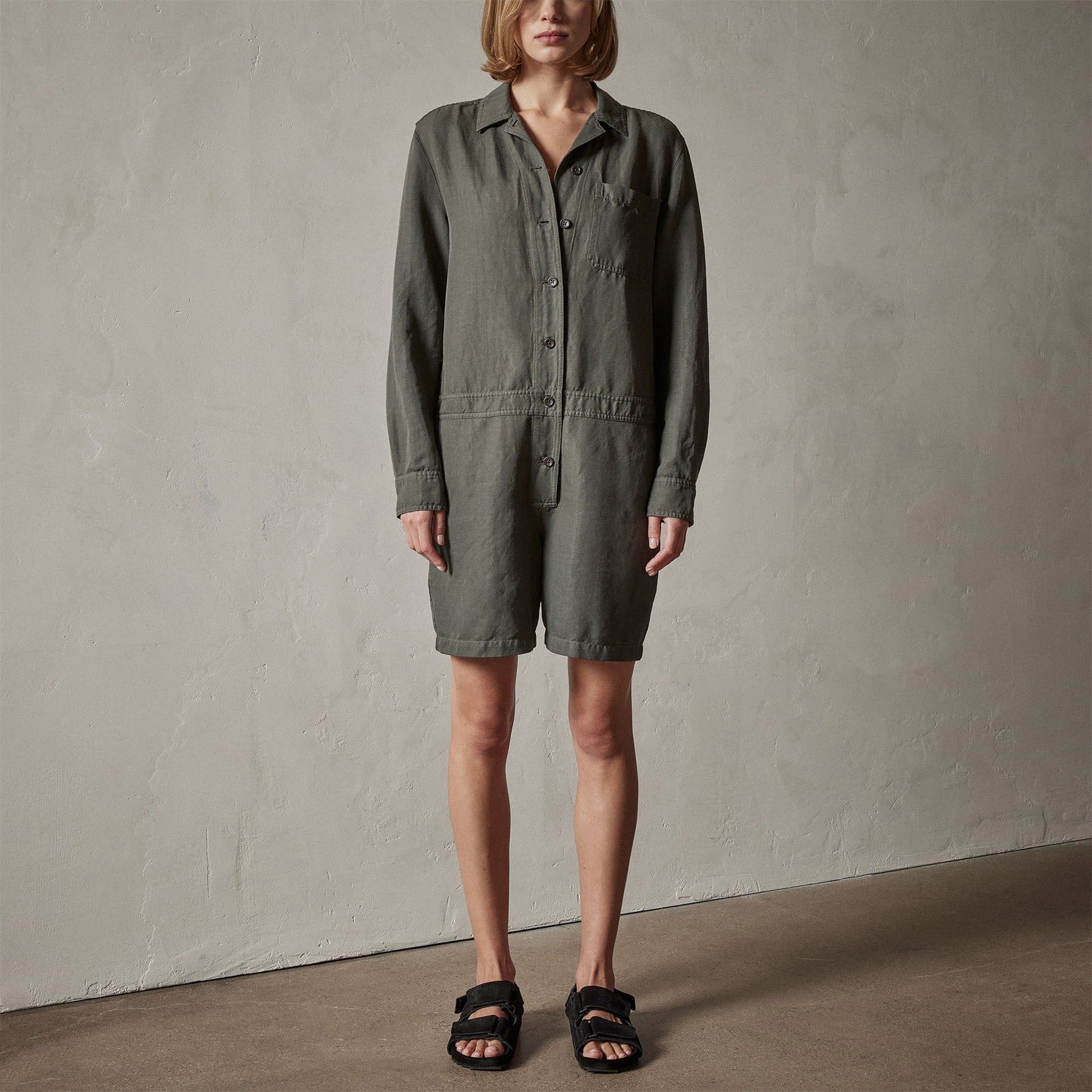Linen Herringbone Romper - Marsh Pigment sold by James Perse product image thumbnail 4