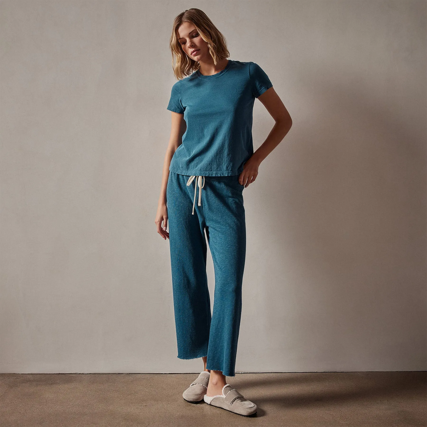 Vintage French Terry Cutoff Sweatpant - Teal Pigment sold by James Perse