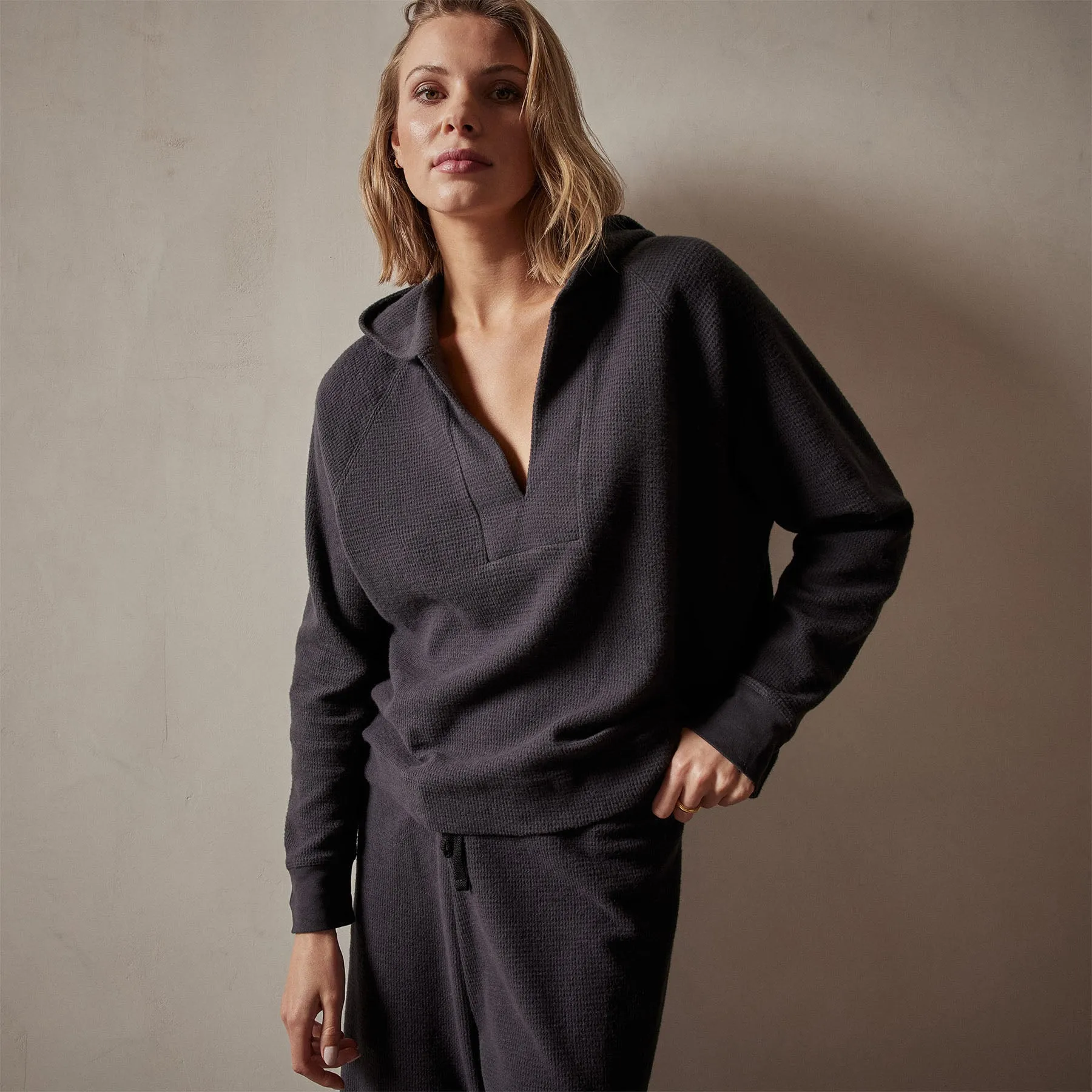 Thermal Knit Split Front Hoodie - Magma sold by James Perse