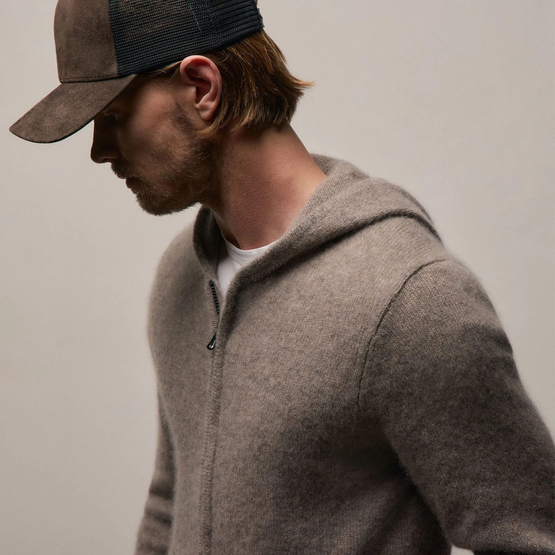 Lightweight Textured Cashmere Knit Zip Up Hoodie - Beige Melange sold by James Perse product image thumbnail 4