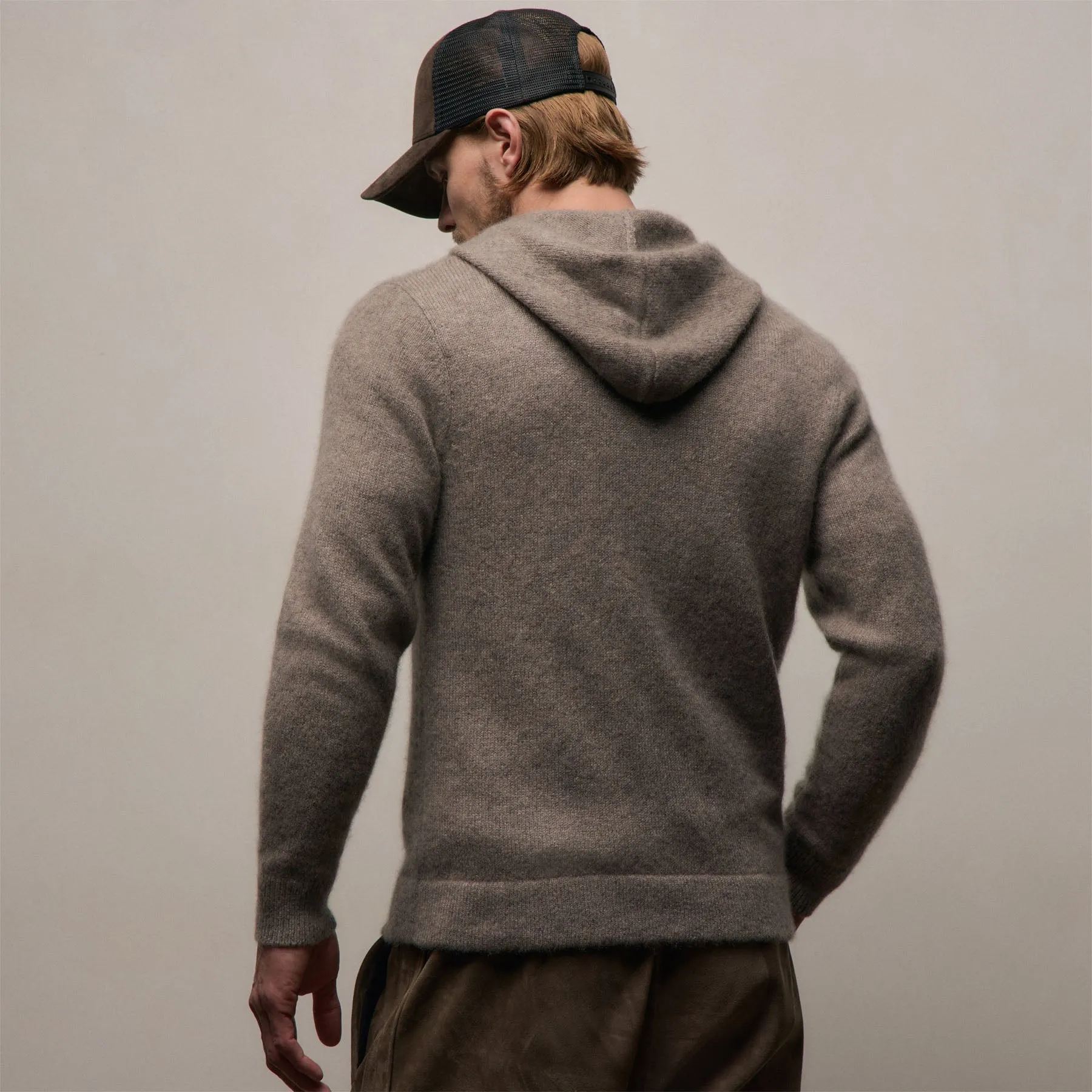 Lightweight Textured Cashmere Knit Zip Up Hoodie - Beige Melange sold by James Perse product image thumbnail 5
