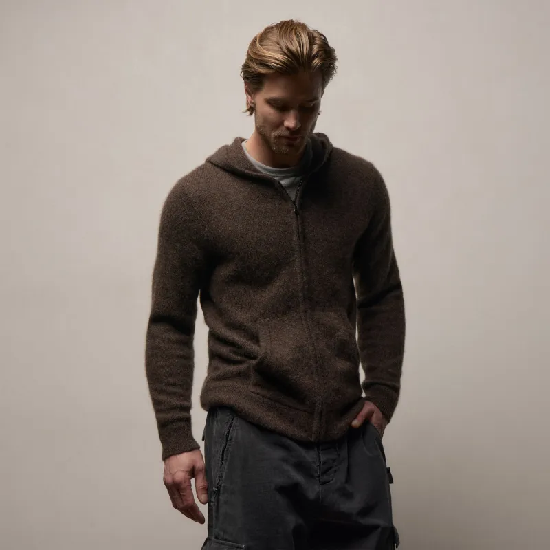 Lightweight Textured Cashmere Knit Zip Up Hoodie - Bark sold by James Perse