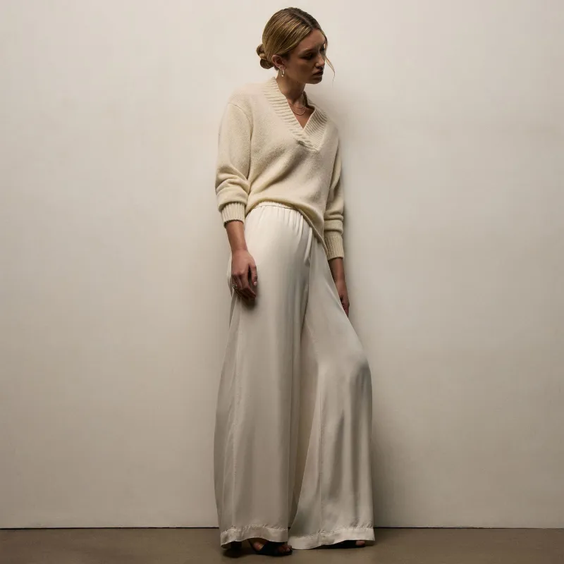 Satin Drawstring Wide Leg Pant - Ivory Pigment sold by James Perse