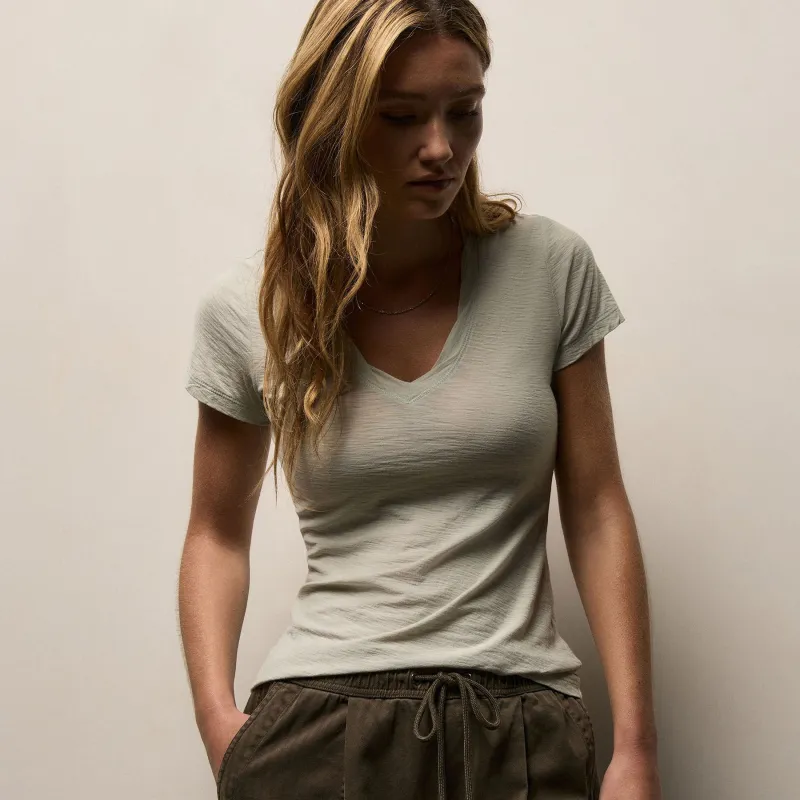 Sheer Slub Casual V Neck - Celery sold by James Perse