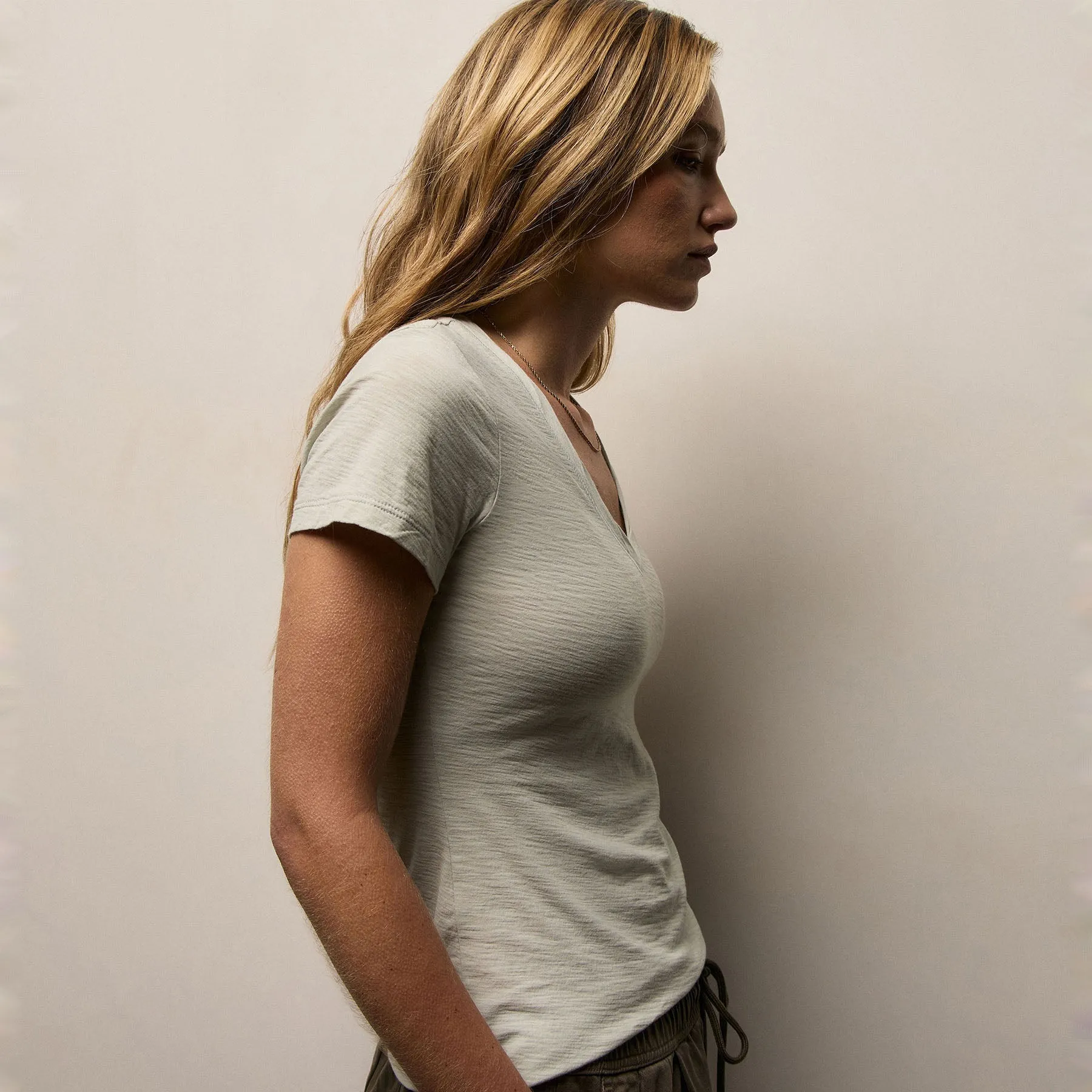 Sheer Slub Casual V Neck - Celery sold by James Perse product image thumbnail 3