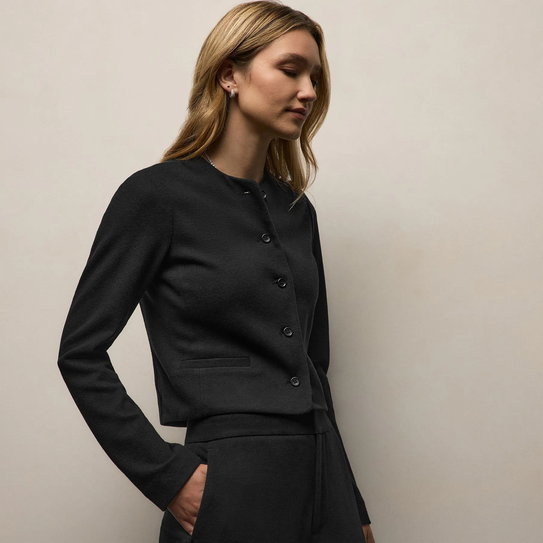 Brushed Cotton Blend Knit Jacket - Black sold by James Perse product image thumbnail 3