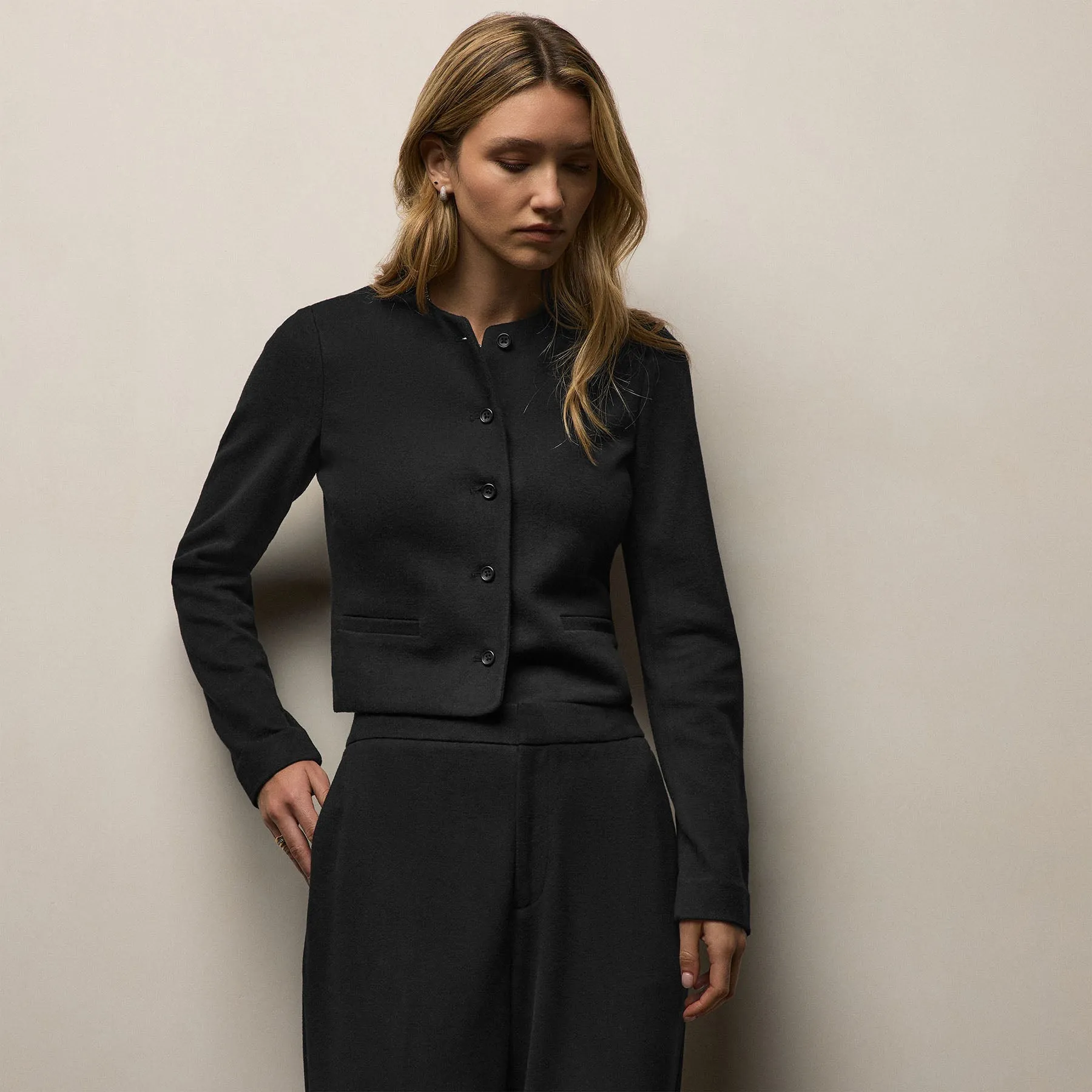 Brushed Cotton Blend Knit Jacket - Black sold by James Perse