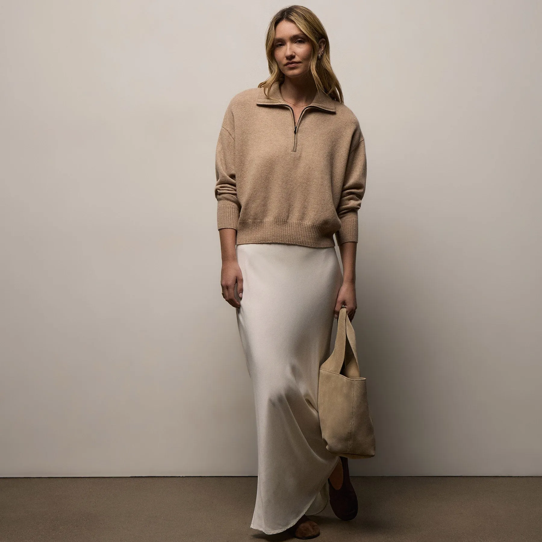 Italian Spun Cashmere Half Zip - Soft Beige/Stucco sold by James Perse product image thumbnail 4