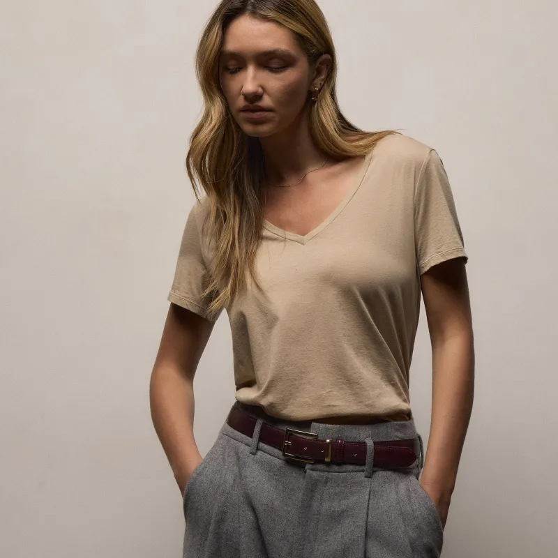 Luxe Lotus Jersey V Neck - Light Khaki sold by James Perse