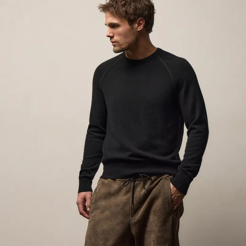 Italian Spun Cashmere Raglan Piped Crew - Black/Kona sold by James Perse