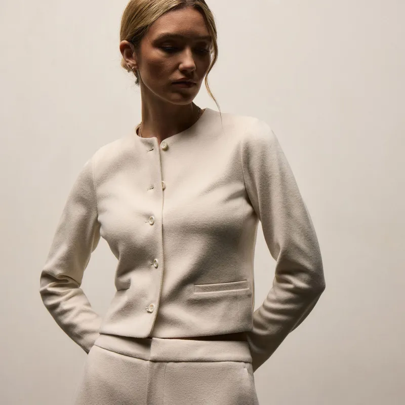 Brushed Cotton Blend Knit Jacket - Ivory sold by James Perse
