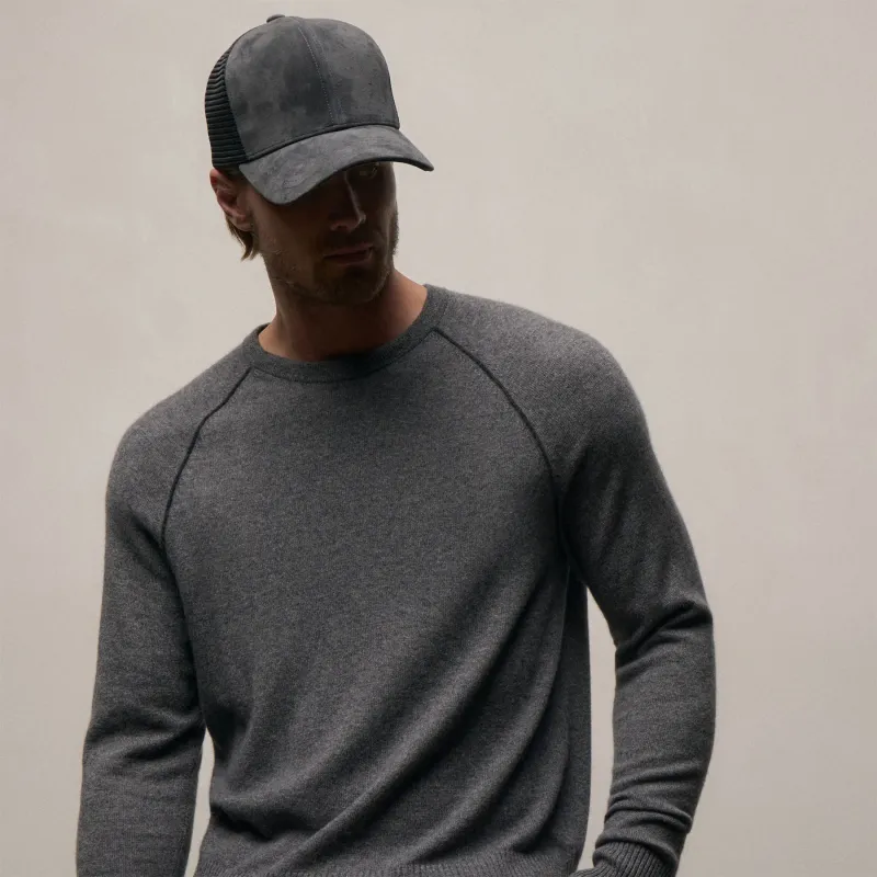 Italian Spun Cashmere Raglan Piped Crew - Mid Grey/Anthracite sold by James Perse