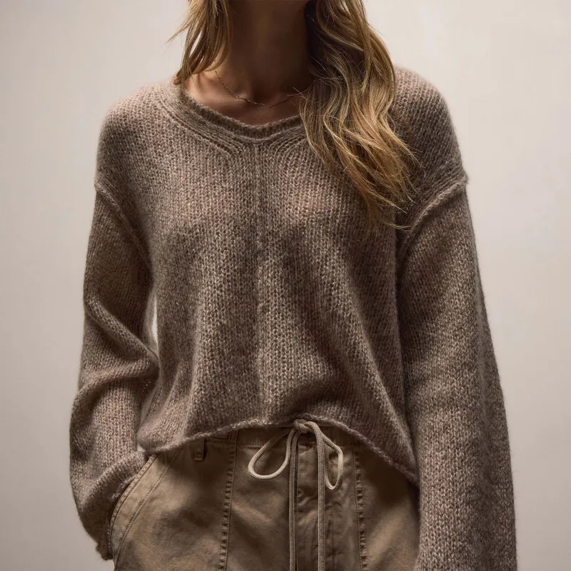Marled Cashmere Silk V Neck Sweater - Grout Mix sold by James Perse