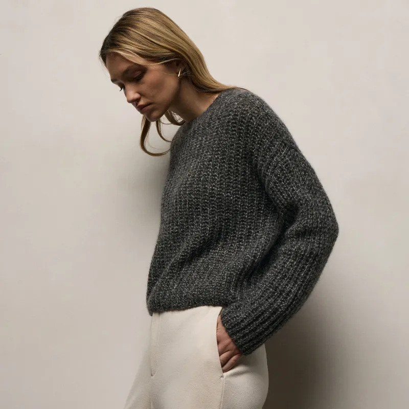 Marled Cashmere Silk Crew Sweater - Black Mix sold by James Perse