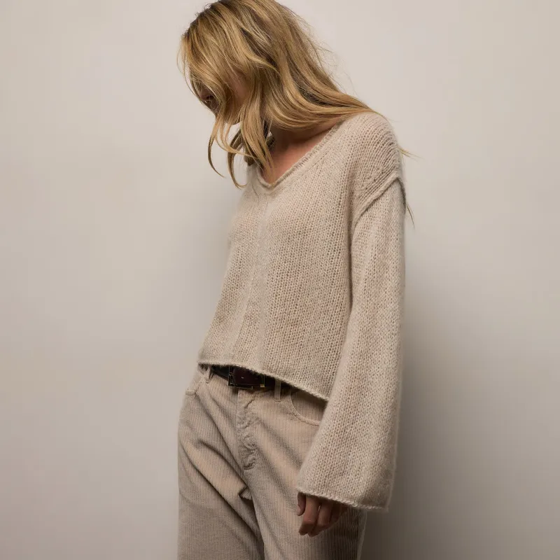 Marled Cashmere Silk V Neck Sweater - Alabaster Mix sold by James Perse
