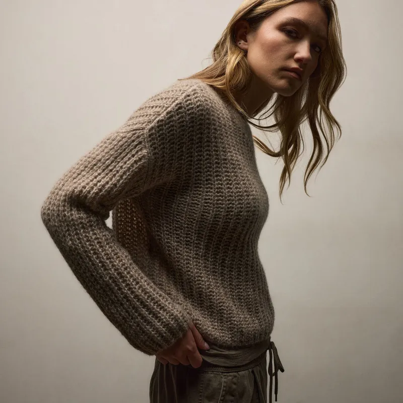 Marled Cashmere Silk Crew Sweater - Grout Mix sold by James Perse