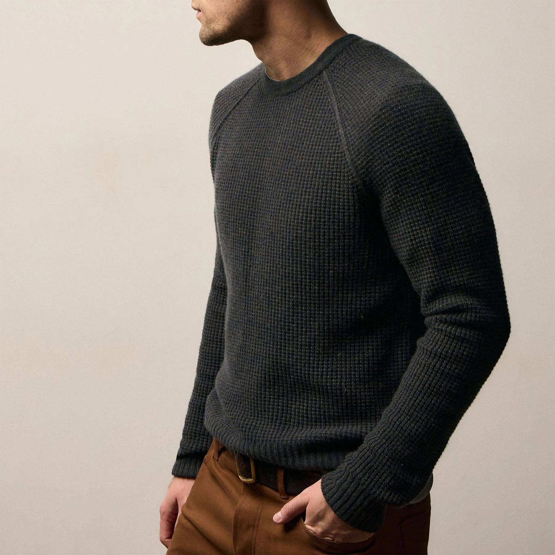 Soft Featherweight Cashmere Waffle Crew - Coal sold by James Perse product image thumbnail 4
