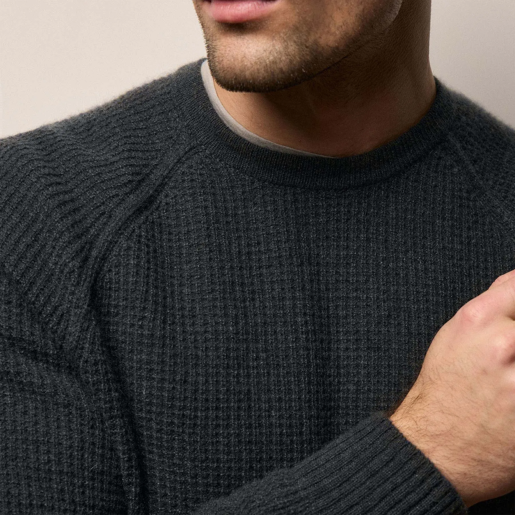 Soft Featherweight Cashmere Waffle Crew - Coal sold by James Perse product image thumbnail 3