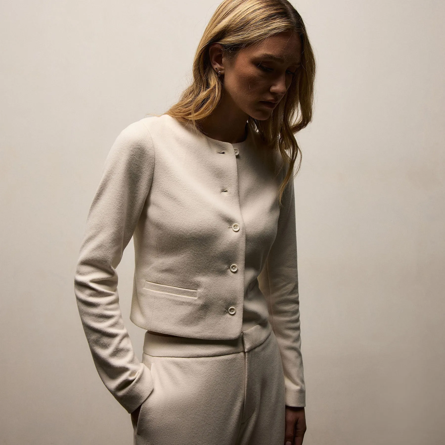 Brushed Cotton Knit Jacket - Ivory sold by James Perse product image thumbnail 2