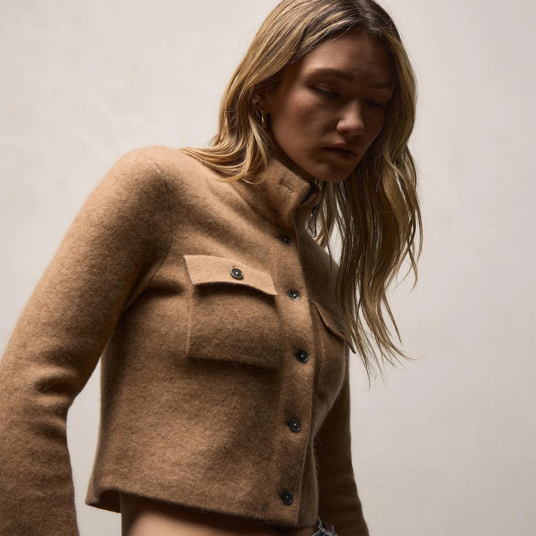 Wool Alpaca Funnel Neck Cardigan Jacket - Camel sold by James Perse product image thumbnail 3