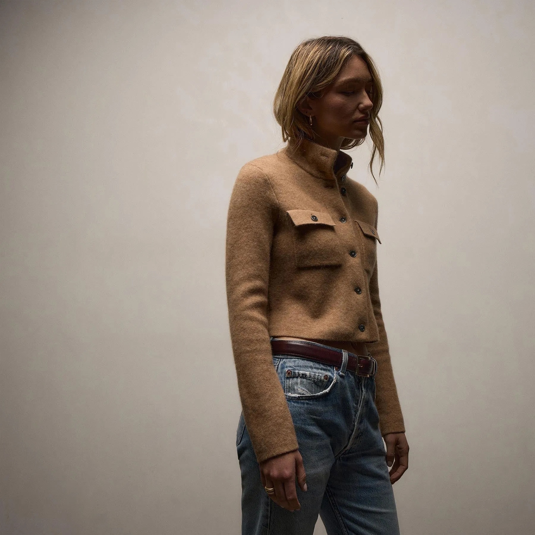 Wool Alpaca Funnel Neck Cardigan Jacket - Camel sold by James Perse product image thumbnail 4