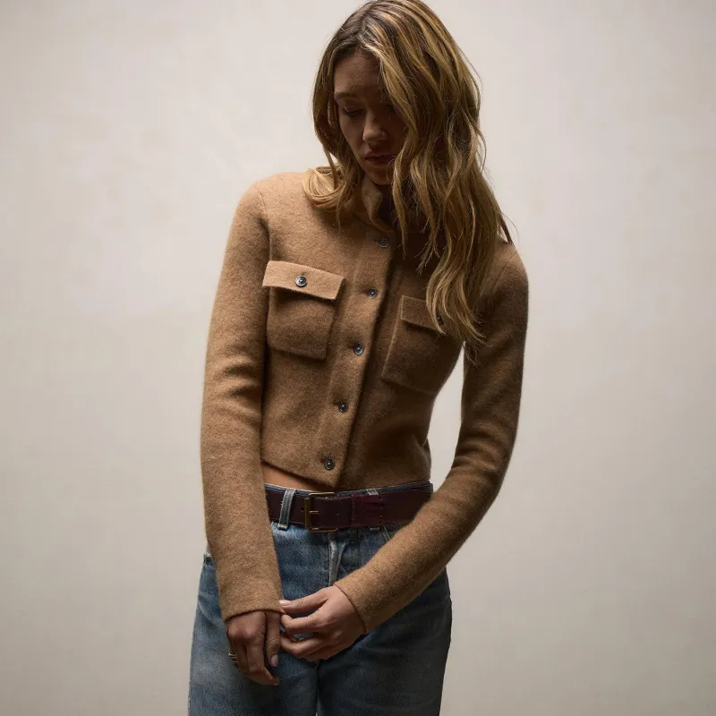 Wool Alpaca Funnel Neck Cardigan Jacket - Camel sold by James Perse