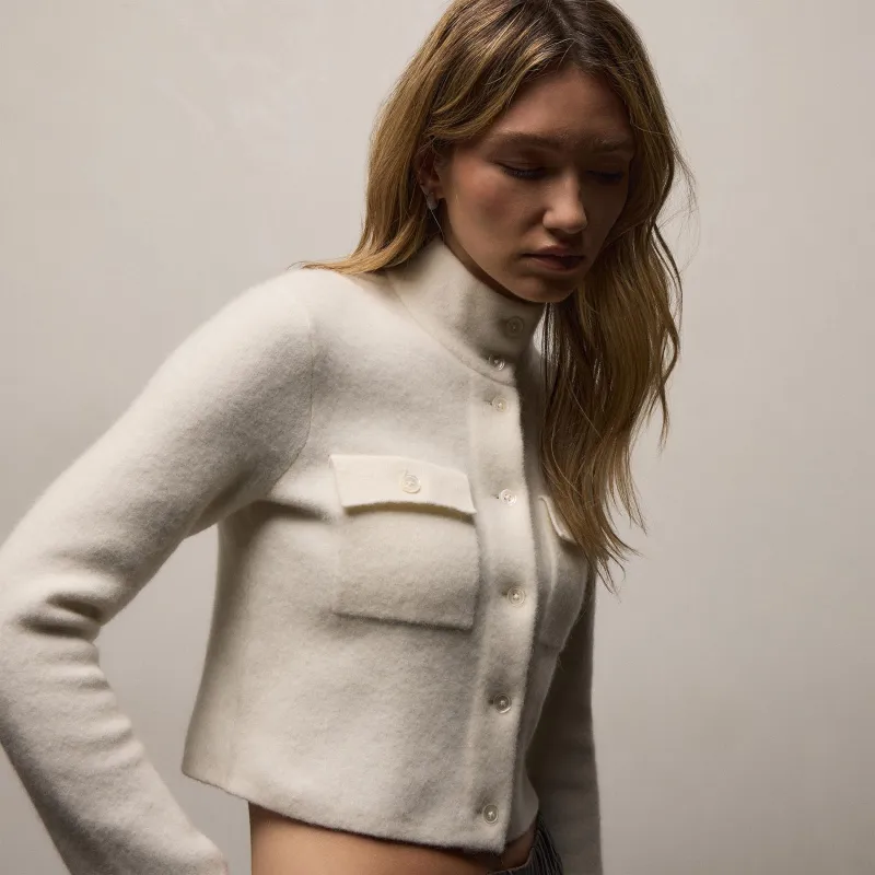 Wool Alpaca Funnel Neck Cardigan Jacket - Ivory sold by James Perse