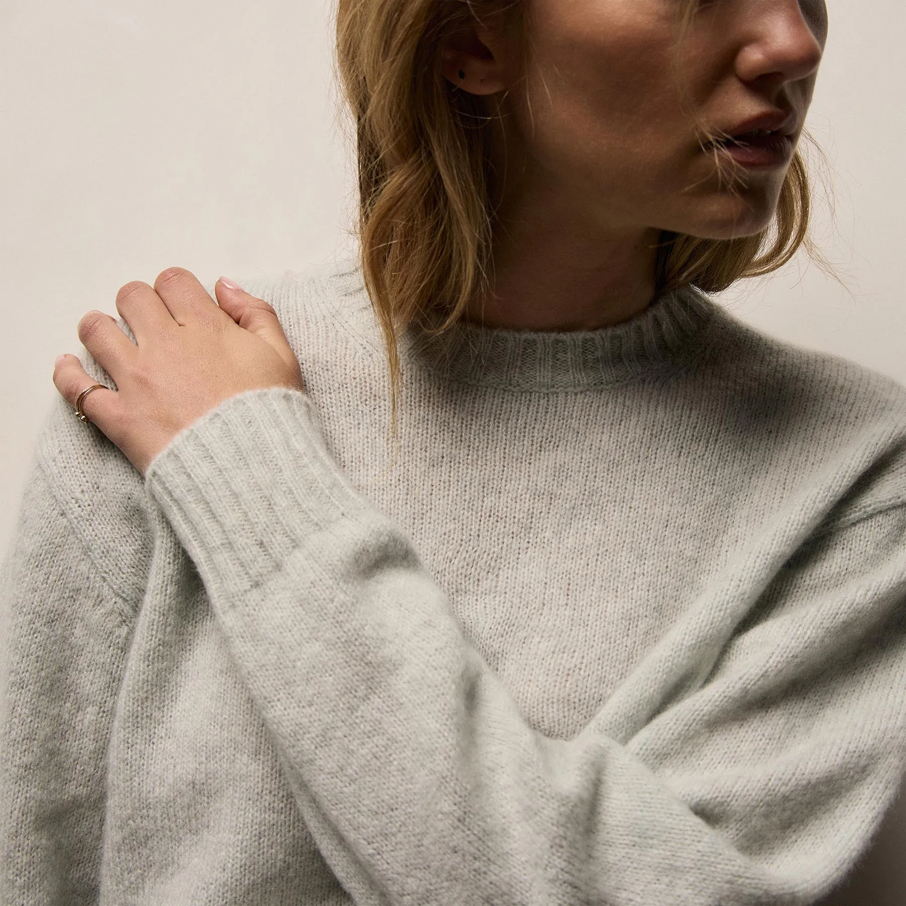 Lightweight Textured Cashmere Crew - Gypsophila sold by James Perse product image thumbnail 3