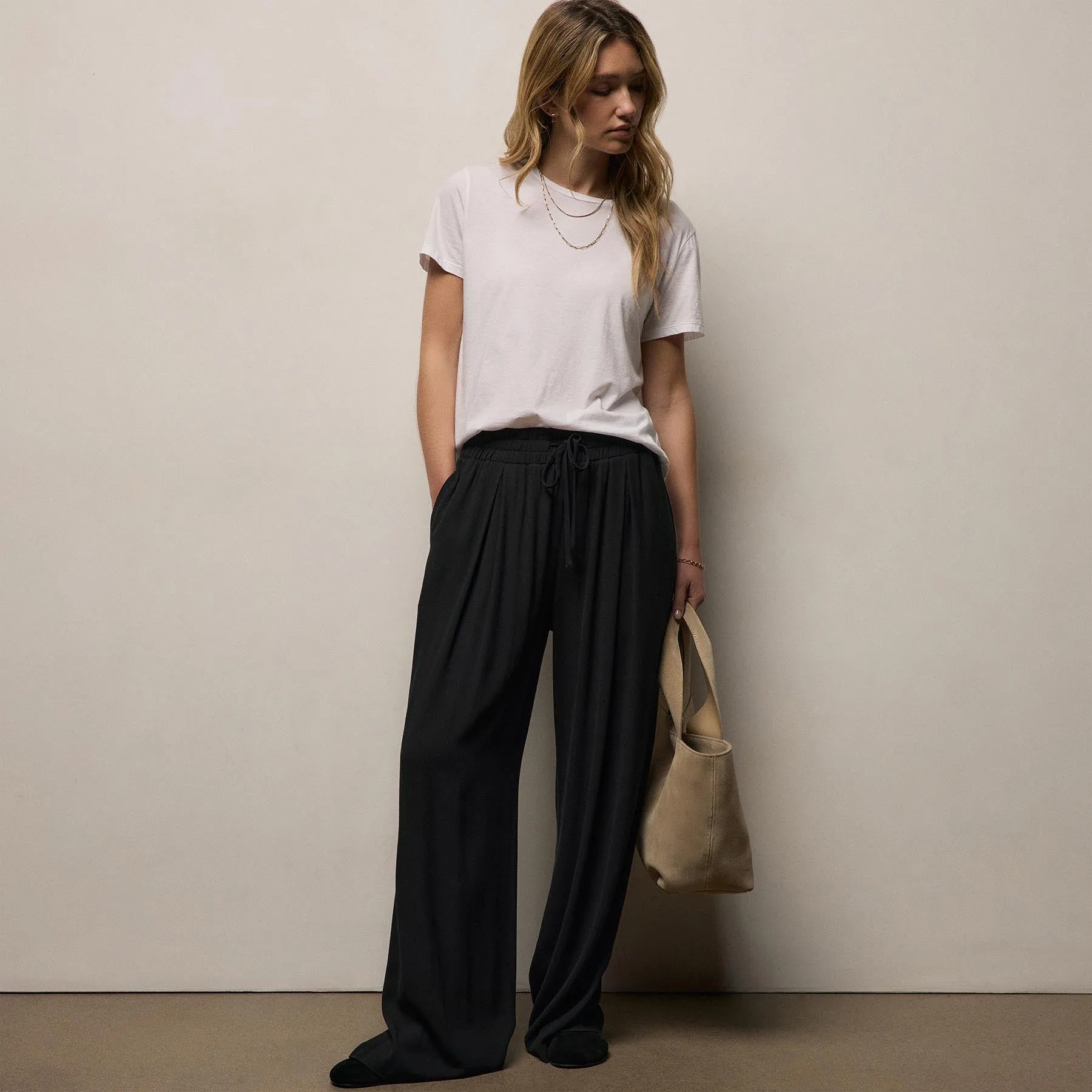 Soft Matte Pleated Pant - Black sold by James Perse