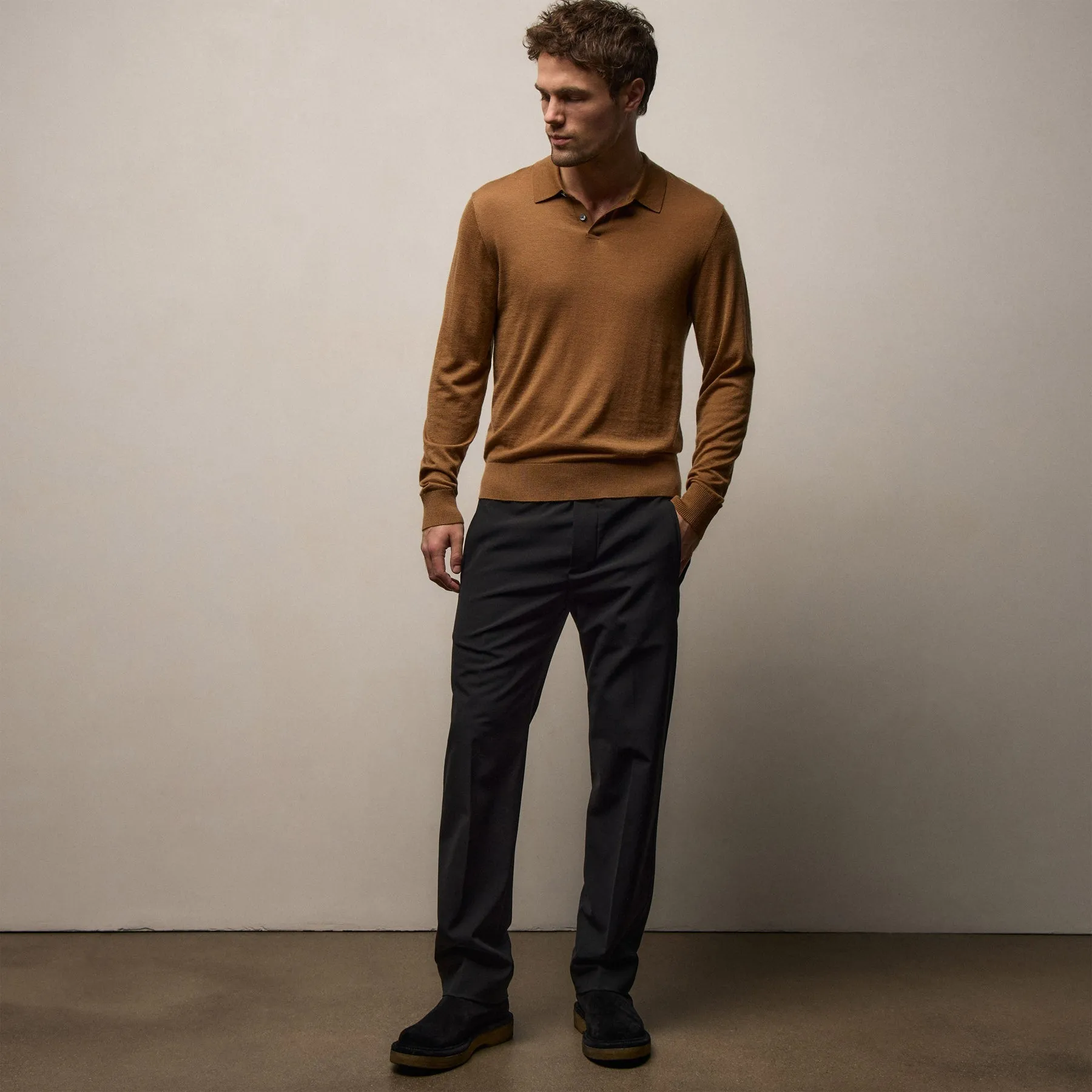 Ultrafine Cashmere Long Sleeve Polo - Whiskey sold by James Perse product image thumbnail 4